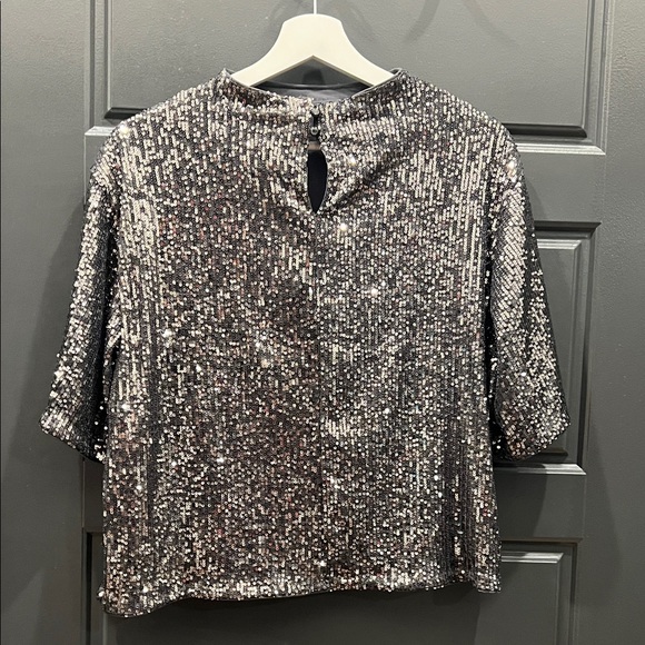 H&M Sequin Gray Silver Women's Top Size L - Picture 5 of 5